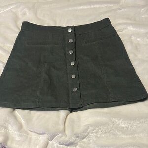 Dark Green Corduroy Skirt with Silver Buttons